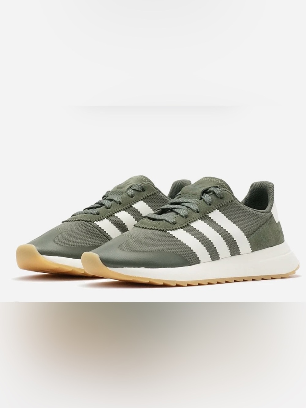 Adidas Women Olive Green Sneakers with White Stripes